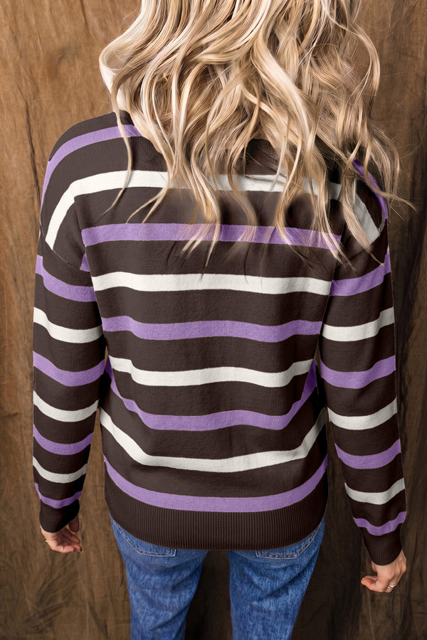 Stripe Embroidered Detail Drop Shoulder Pullover