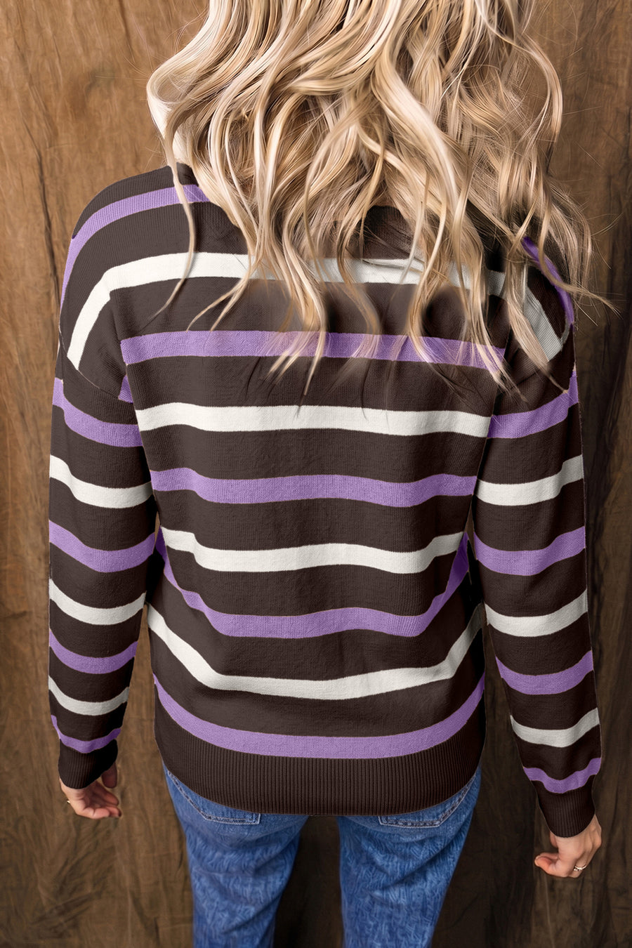 Stripe Embroidered Detail Drop Shoulder Pullover