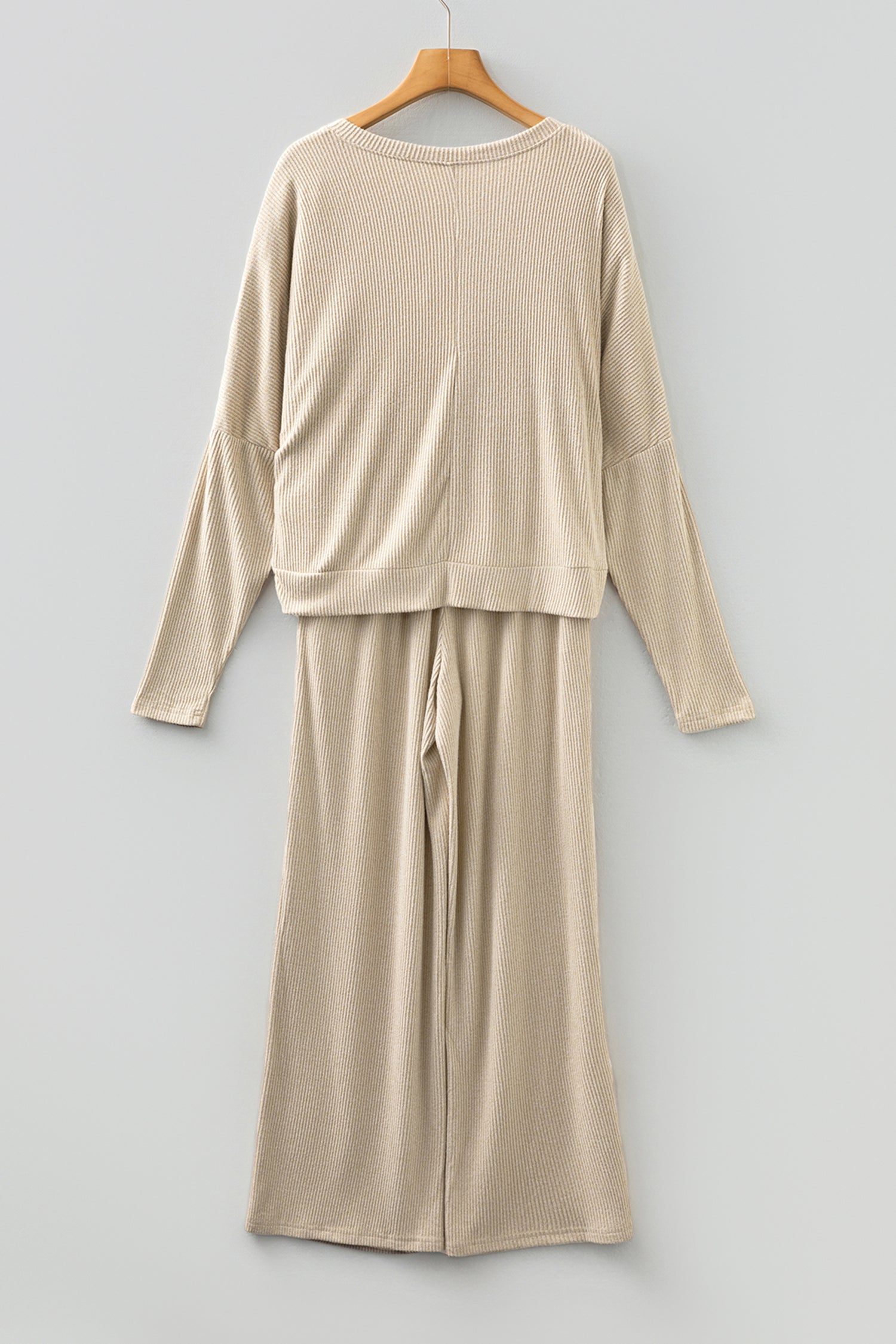 3D Ribbed V Neck Pullover & Drawstring Pants Lounge Set Women UK
