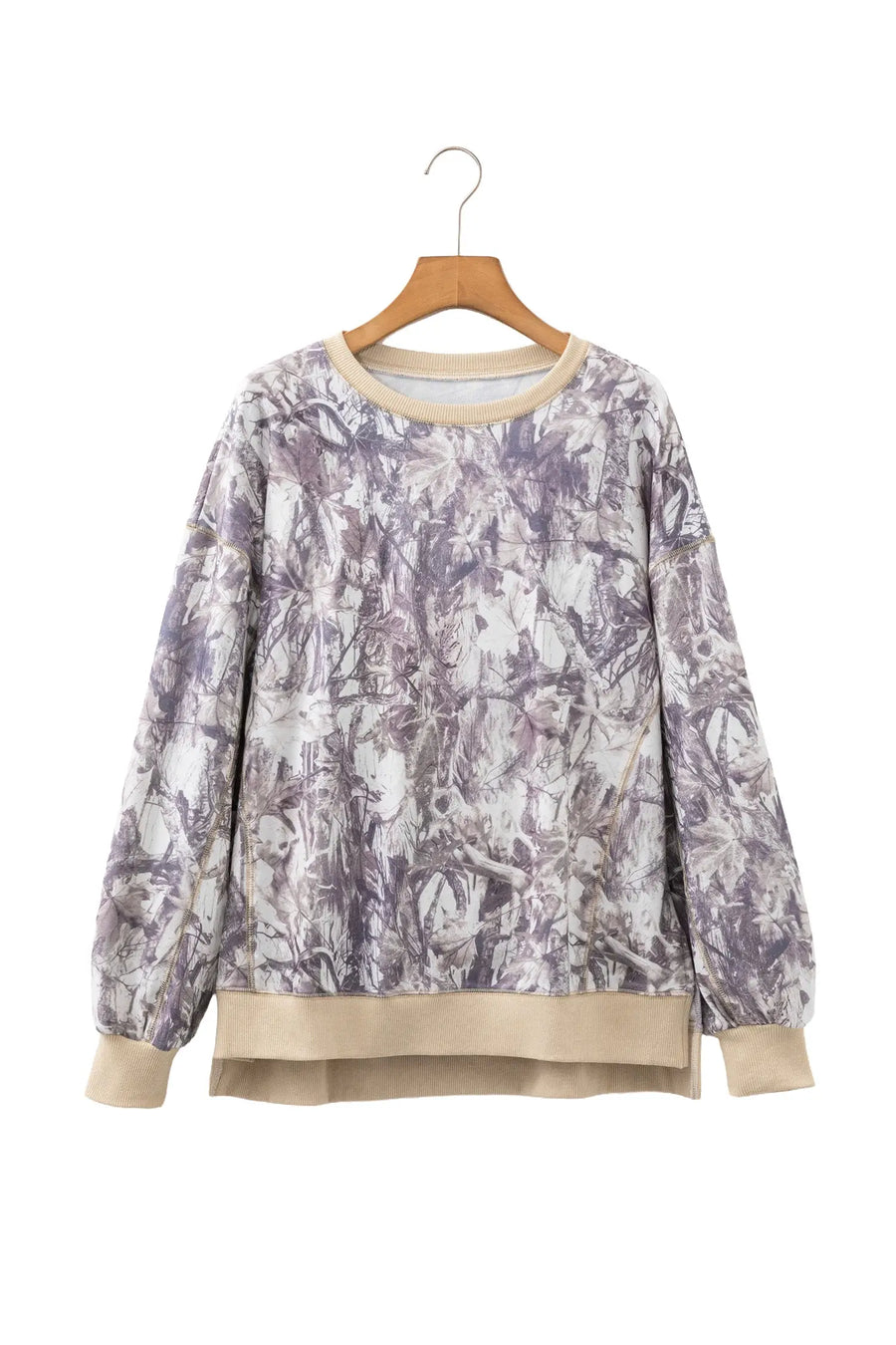 Abstract Camo Colorblock Side Split Tunic Sweatshirt Women UK