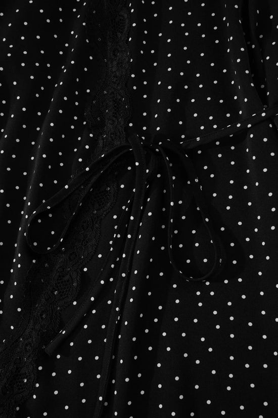 Polka dot lace trim wrap v-neck short sleeve mini dress dresses