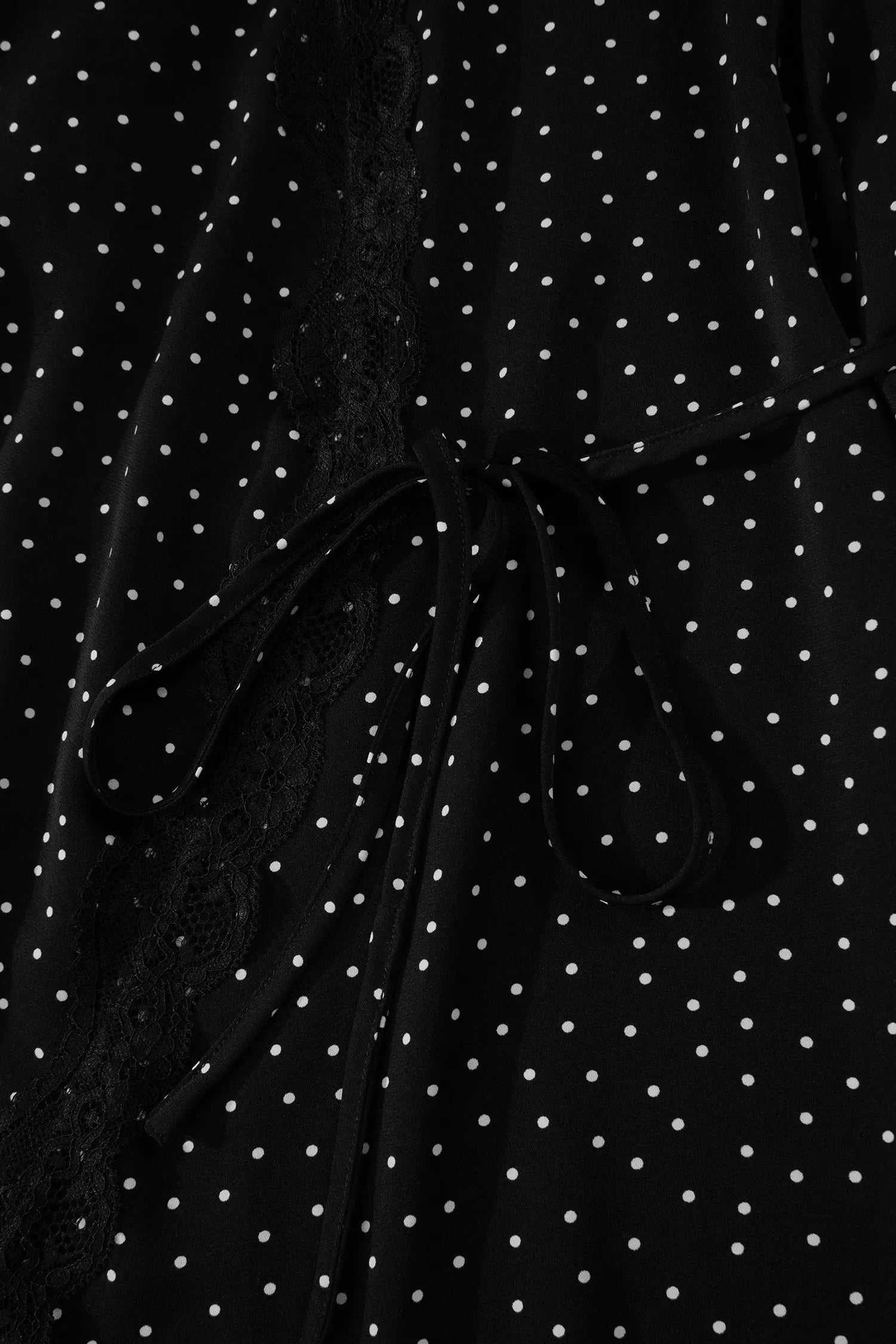 Polka dot lace trim wrap v-neck short sleeve mini dress dresses