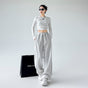 High waist loose straight leg cotton trousers women UK — front view