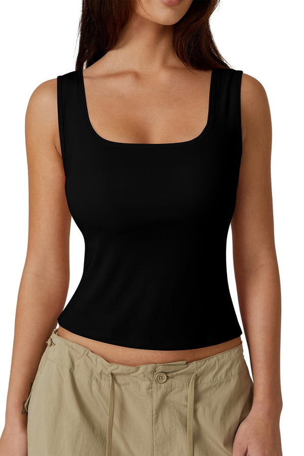 Black Twisted Cross Back U Neck Bra Insert Tank Top Women UK