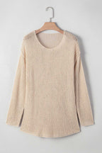 Smoke Gray Jumper - Crochet Summer in breathable open-knit design, perfect for casual warm-weather wear. Lightweight sweater with long sleeves and round neck.