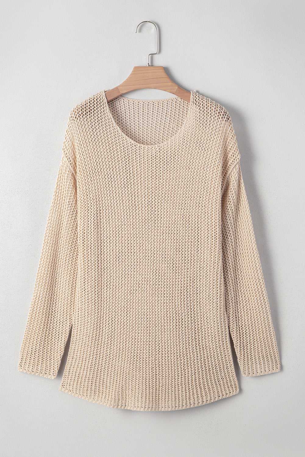 Smoke Gray Jumper - Crochet Summer in breathable open-knit design, perfect for casual warm-weather wear. Lightweight sweater with long sleeves and round neck.