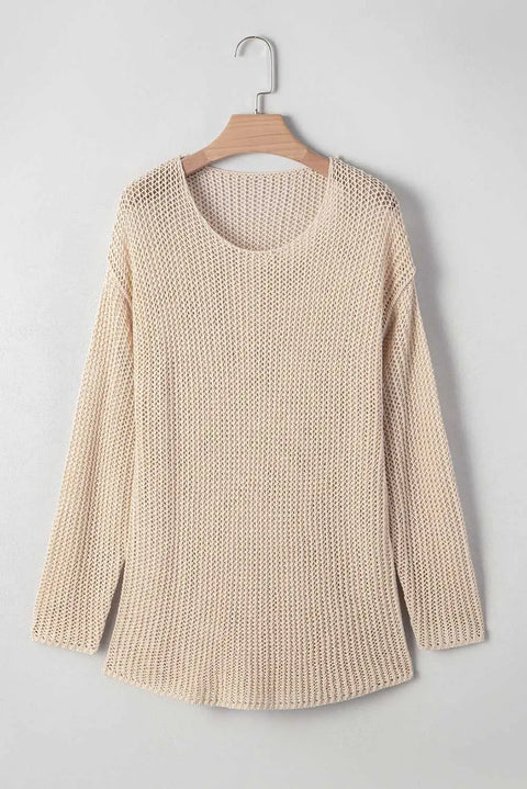 Smoke Gray Open-Knit Crochet Long Sleeve Jumper
