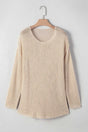 Smoke Gray Open-Knit Crochet Long Sleeve Jumper