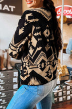 Aztec print fleece top with zip collar and long sleeves