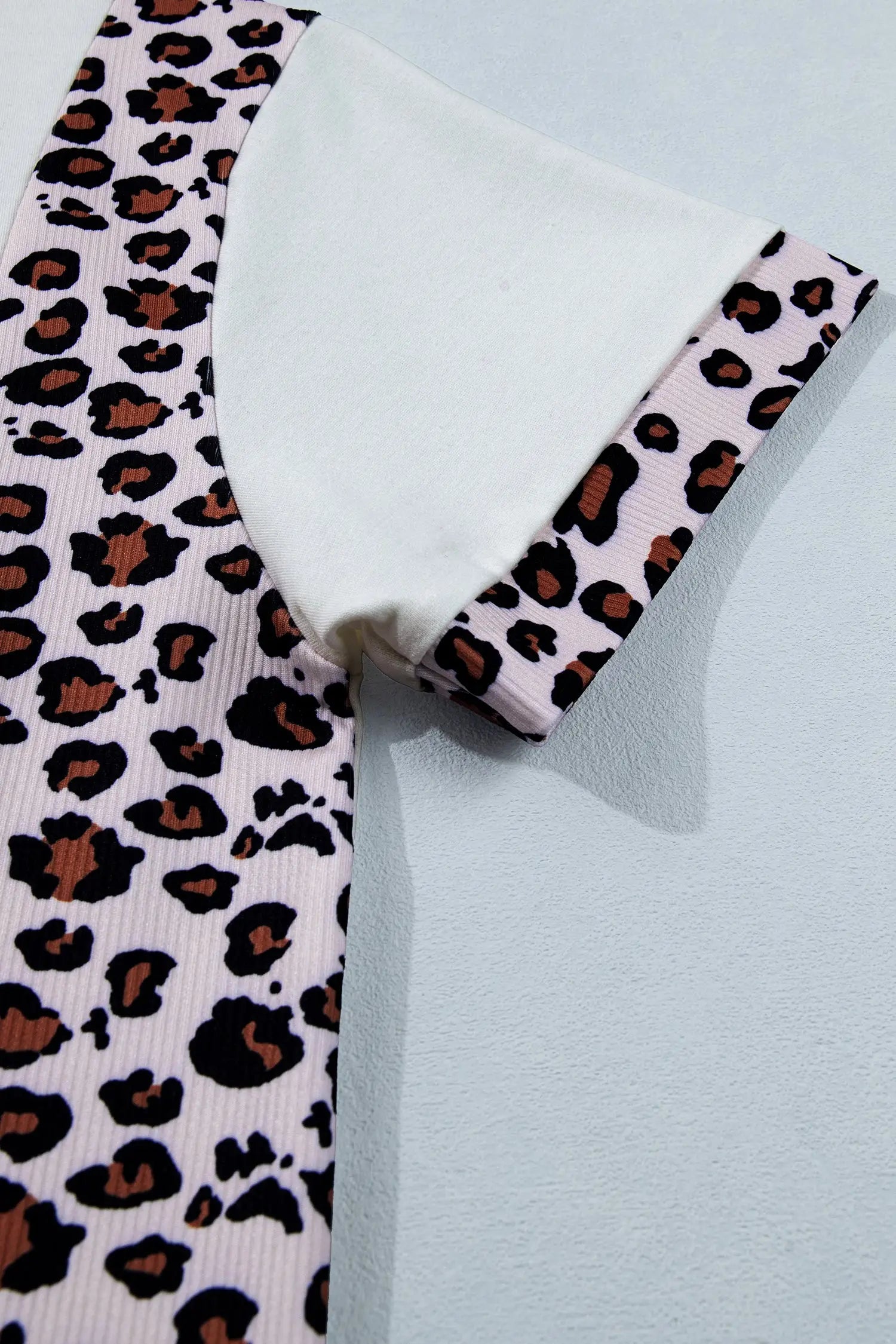 Ribbed leopard patchwork uneven hem t-shirt t-shirts