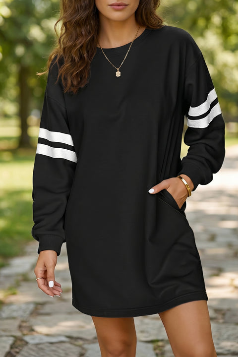 Varsity contrast banded sleeve sweatshirt dress front view | Fashionfitz UK