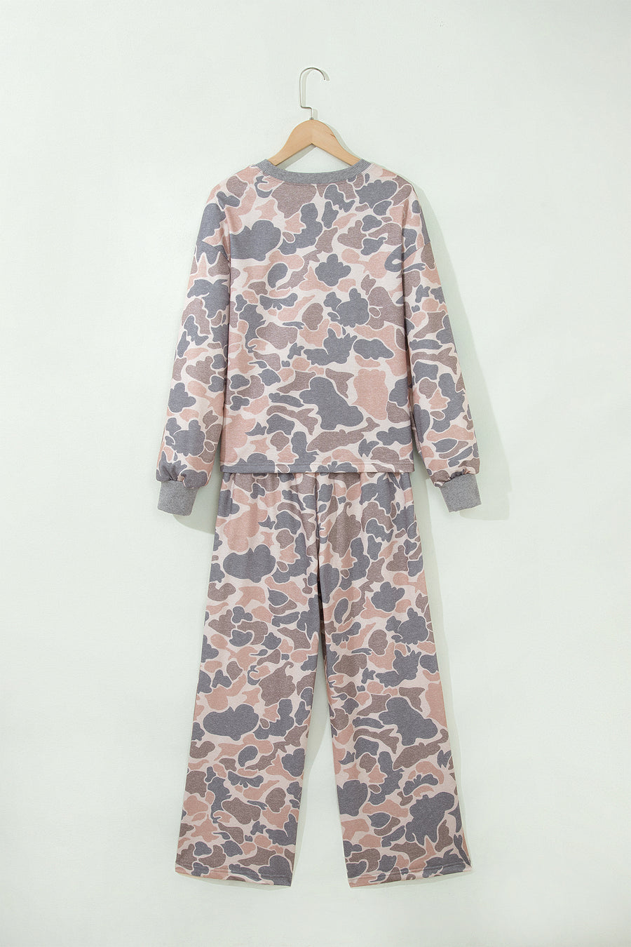 Camo Print Long Sleeve Top Wide Leg Pants Set Women UK