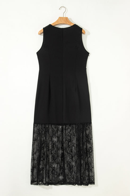 Black Lace Maxi Dress | Sleeveless Floral Lace Dress