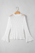 White Sheer Lace Bell Sleeve Blouse