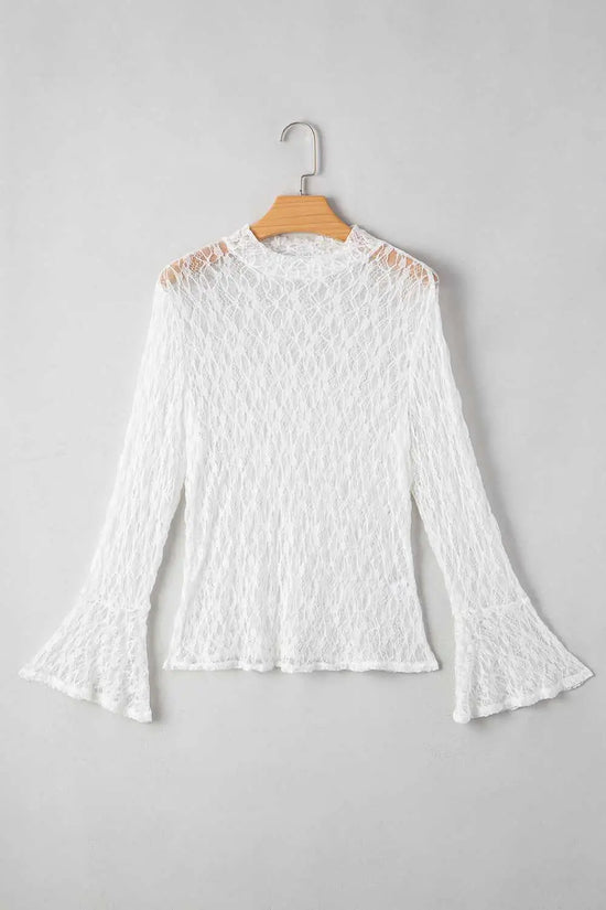 White sheer lace bell sleeve blouse blouses