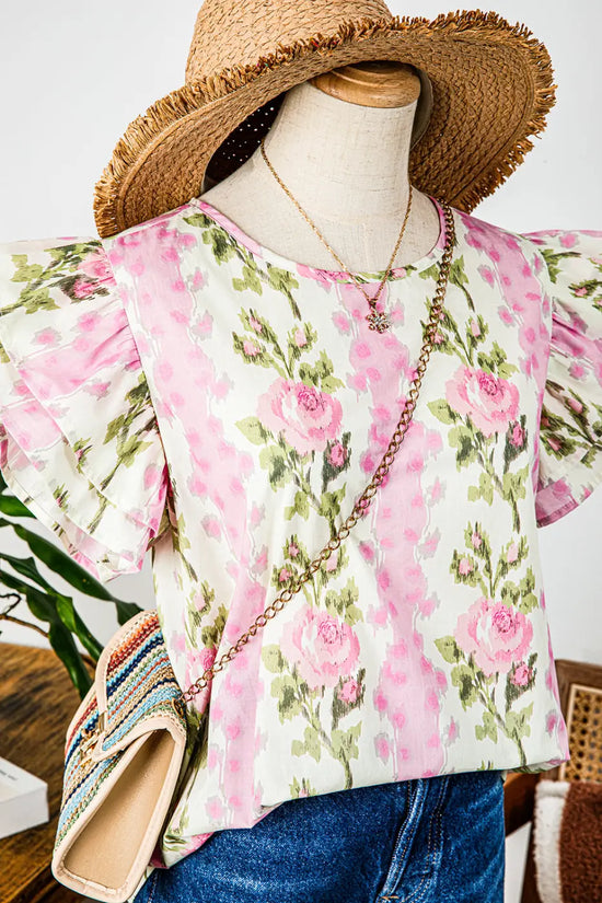 Floral ruffled sleeve top - summer essentials | versatile women’s wear