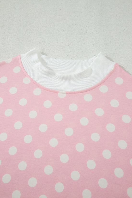 Polka Dot Mock Neck Short Sleeve Top & Shift Trousers Co-Ord Set