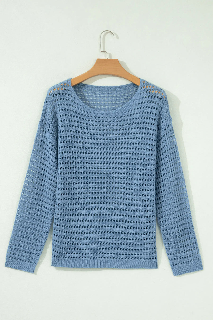 Women's open knit sweater UK — hollow-out detail, autumn layering style