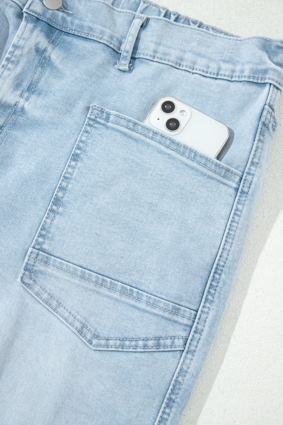 Seam Detail Patch Pocket Raw Cut Shift Plus Size Jeans Women UK