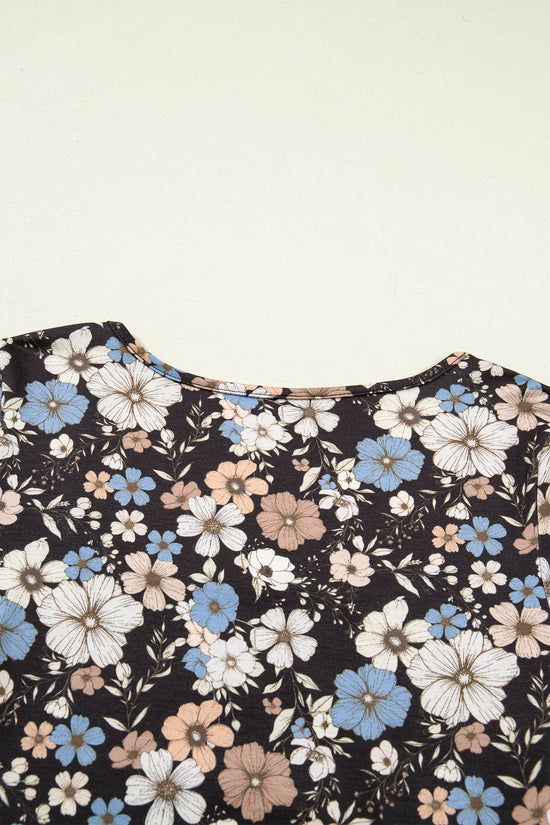 Black Floral Slim Long-Sleeve Top