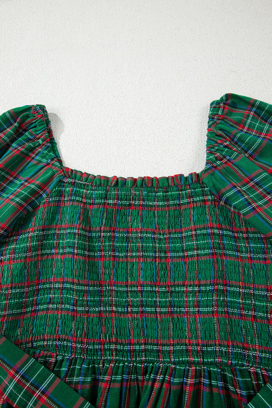 Red Green Tartan Plaid Flared Midi Dress