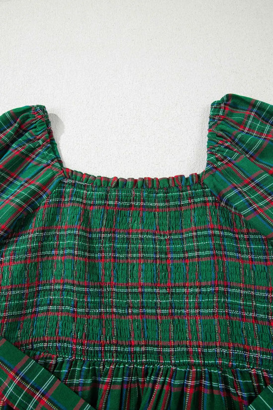 Red green tartan plaid flared midi dress dresses