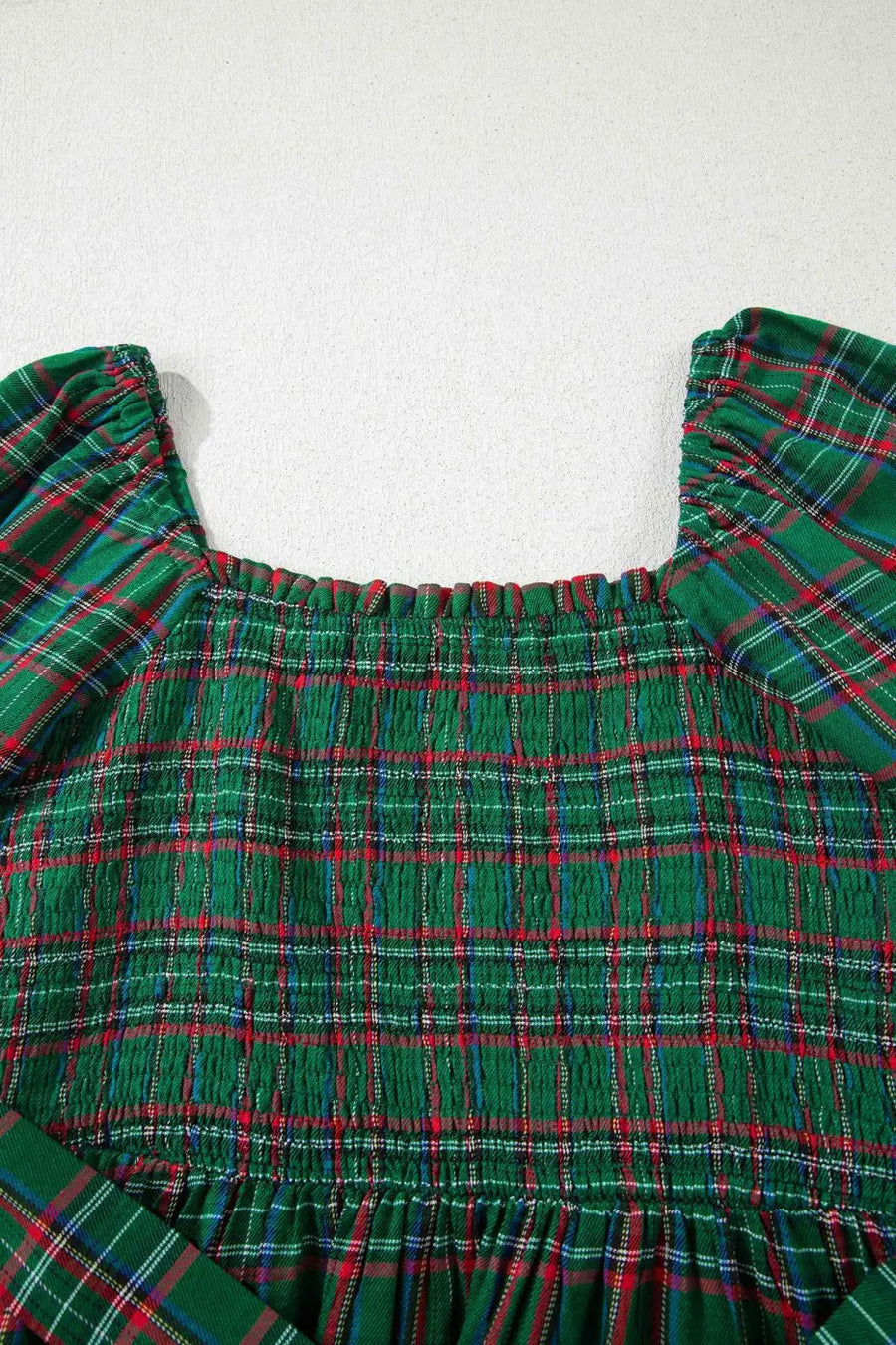 Red green tartan plaid flared midi dress dresses