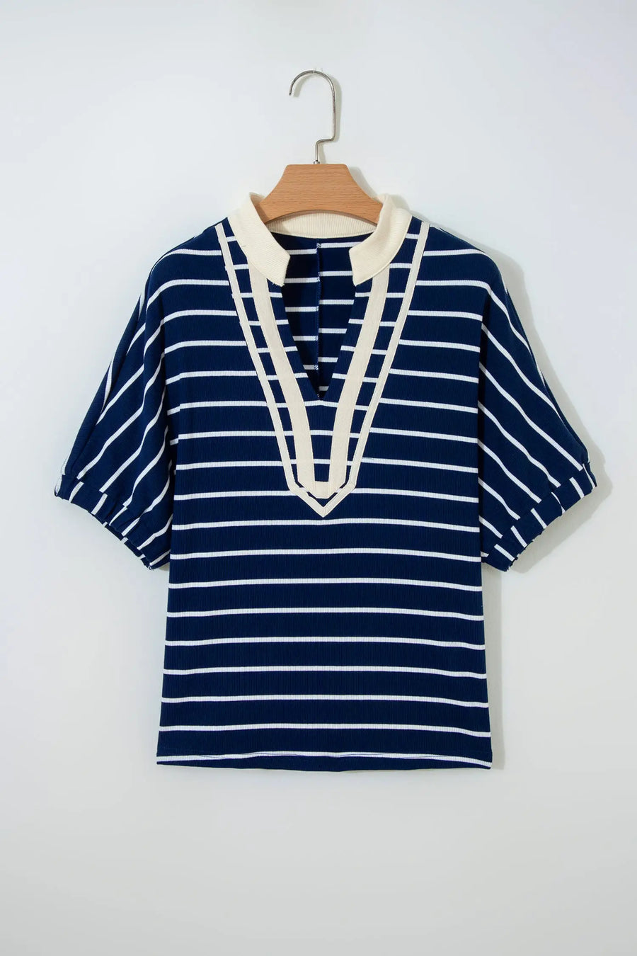 Black stripe v-neck stand collar dolman top women uk