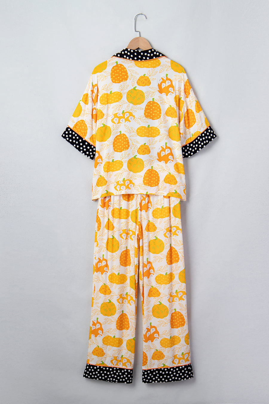 Pumpkin Print Polka Dot Trim Short Sleeve Lounge Set Women UK