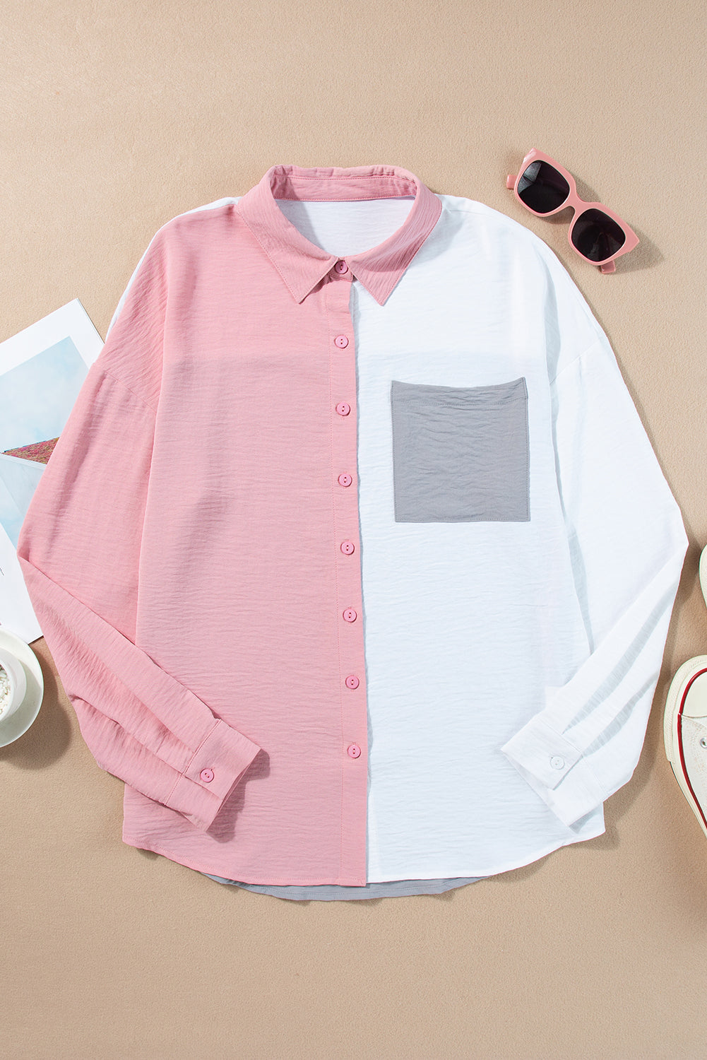 Dusty Pink Color-Block Shirt