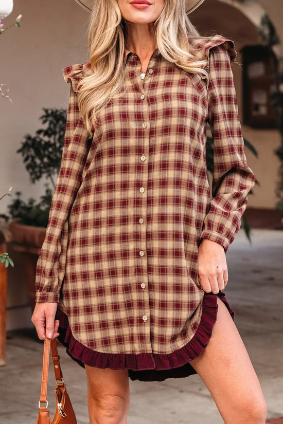 Red plaid mini shirt dress dresses