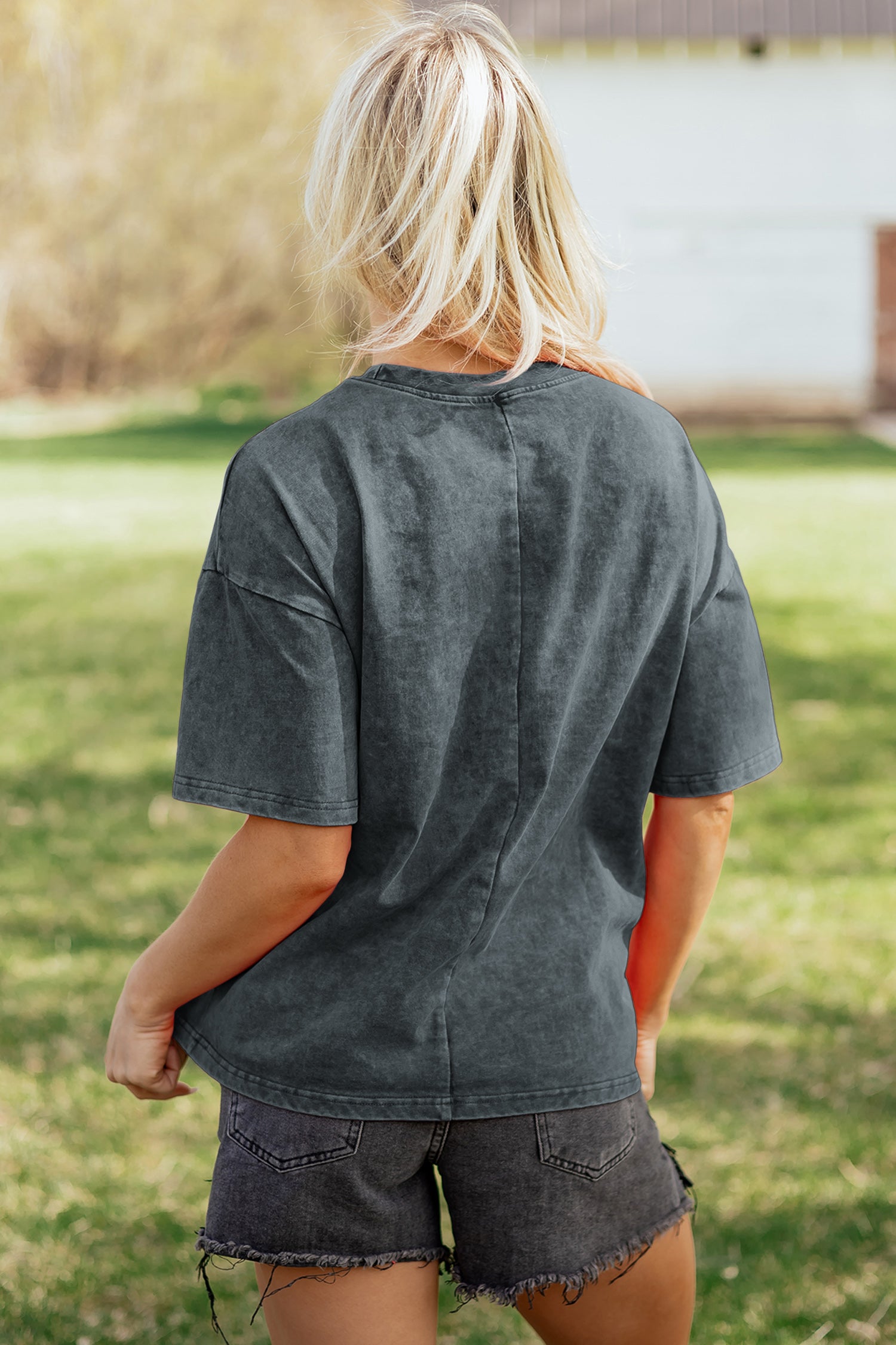 Mineral Washed Oversized Cotton Tee Drop Shoulder Round Neck Tunic Length