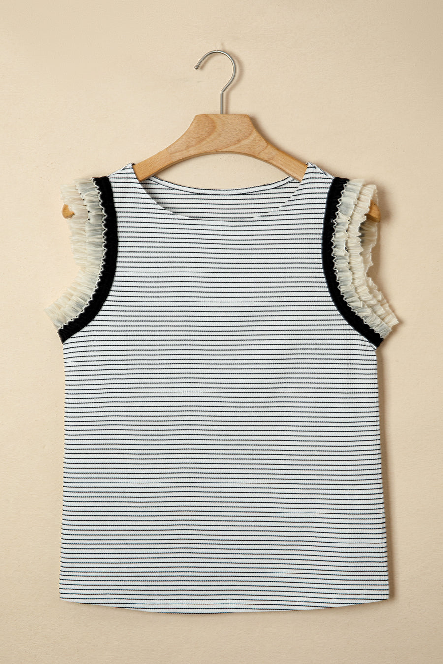 Stripe Contrast Ruffle Trim Casual Tank Top Women UK