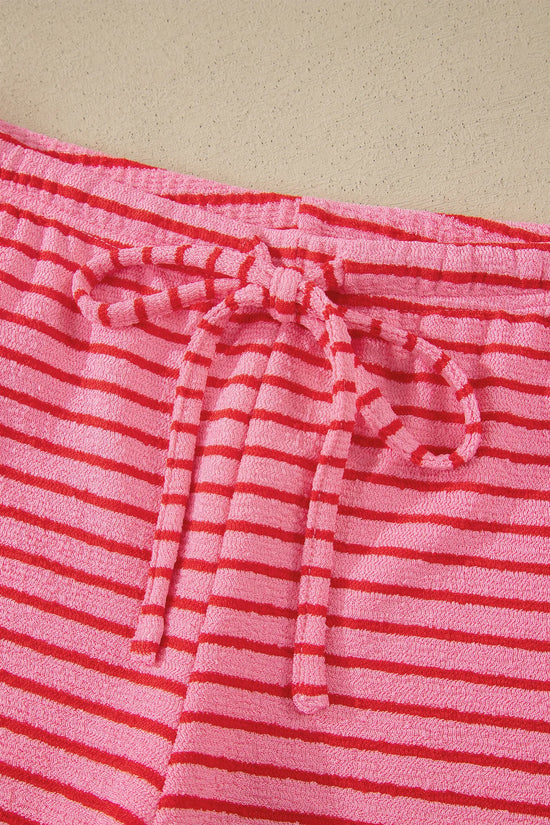 Rose stripe side split knit tee & drawstring shorts co-ord set outfit sets