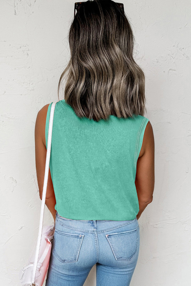 Sea Green Mineral Wash Patched Chest Pocket Casual Tank Top Women UK