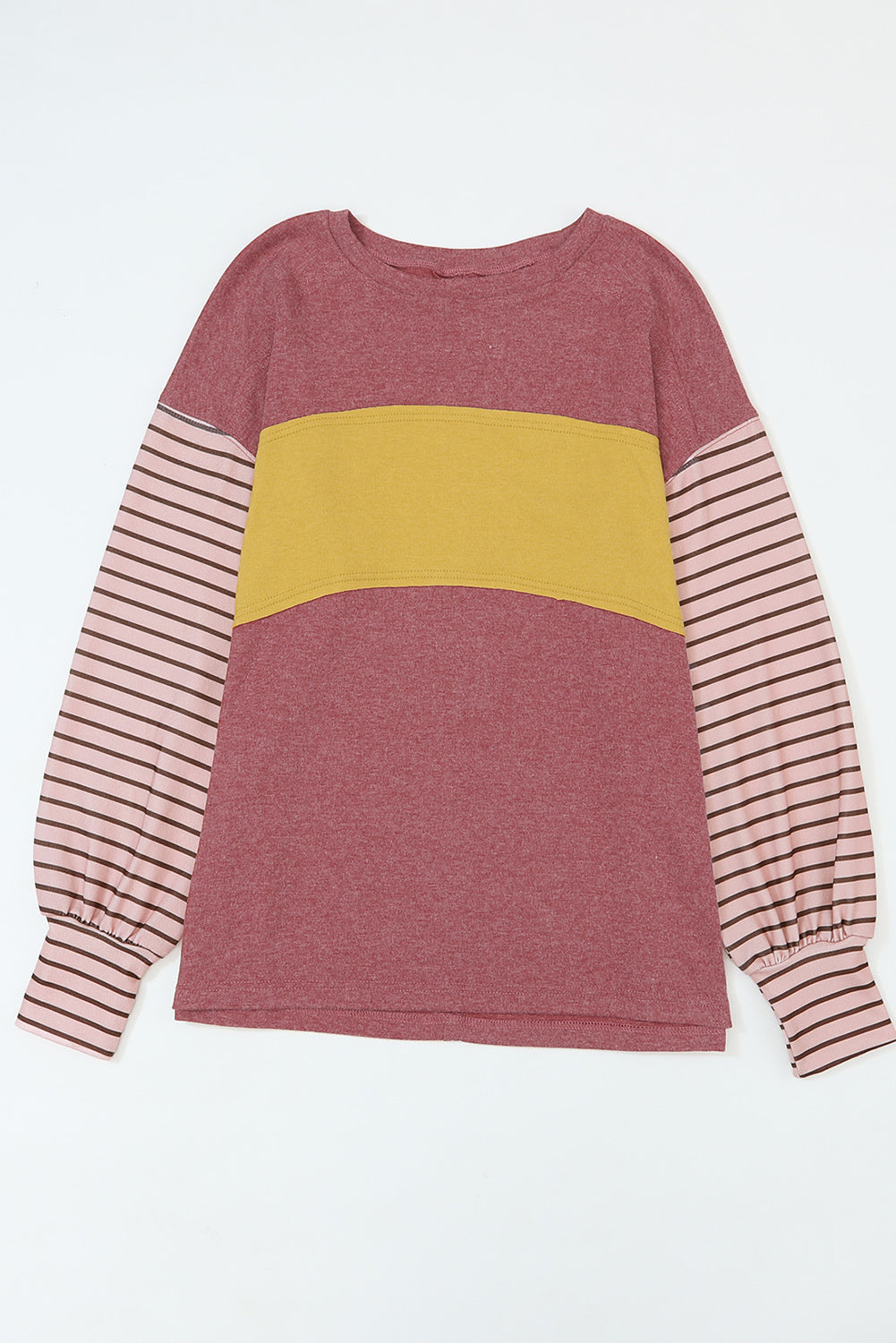 Green Colorblock Bishop Sleeve Top - Striped Casual Chic