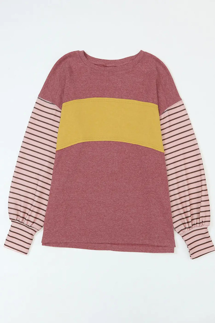 Green colorblock bishop sleeve top - striped casual chic