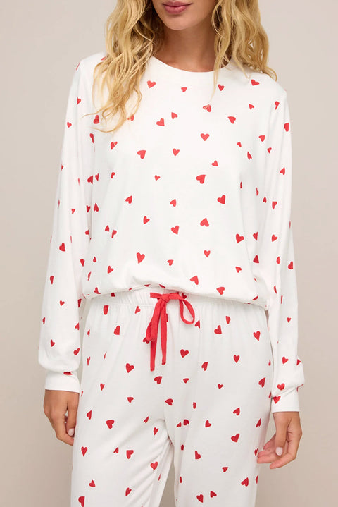 Tiny Heart Print Long Sleeve & Drawstring Lounge Pant Set Women UK