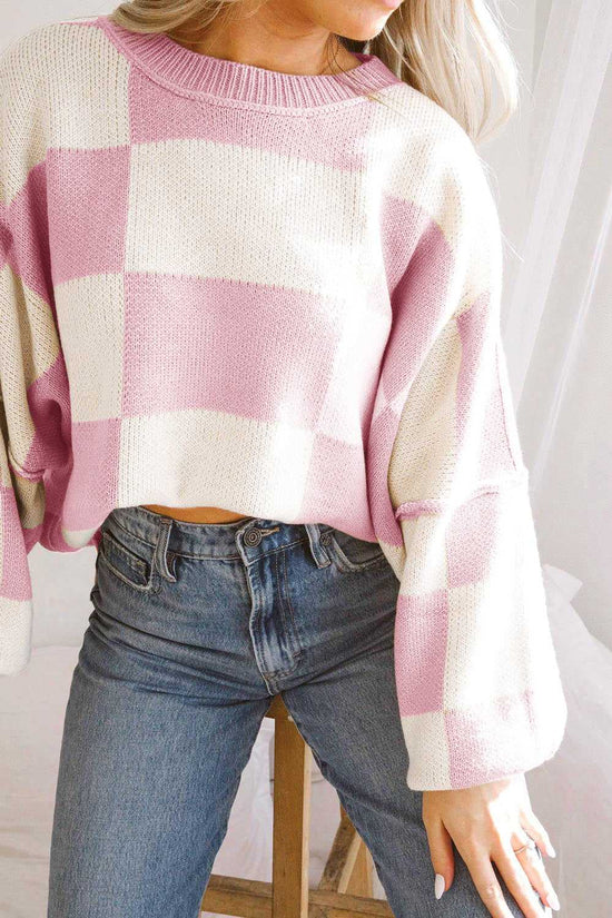 Checkered Bishop Sleeve Sweater