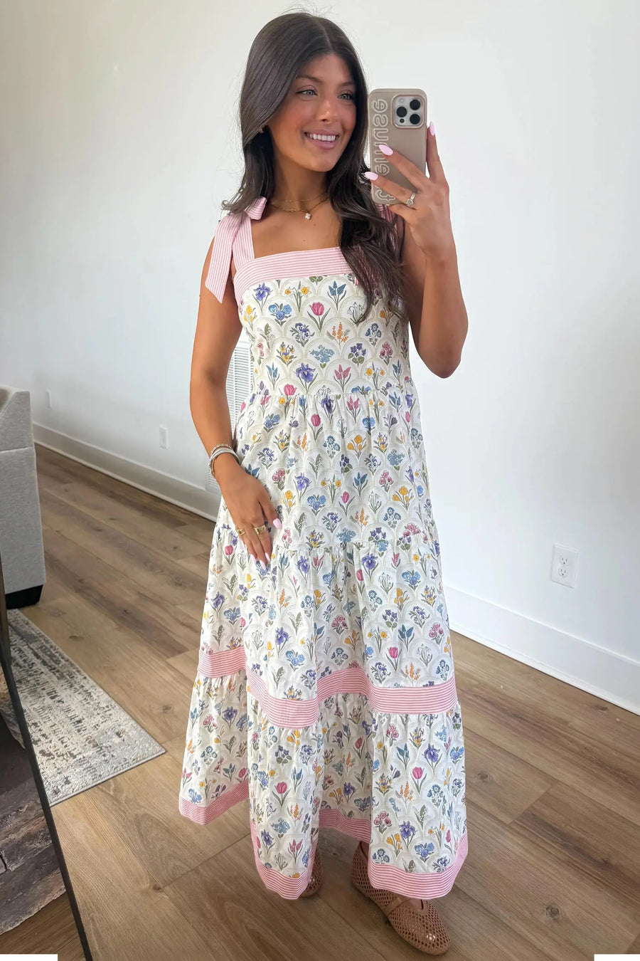 Multicolour Floral Striped Knot Strap Maxi Dress Women UK