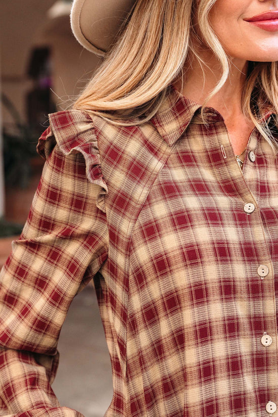 Red Plaid Mini Shirt Dress