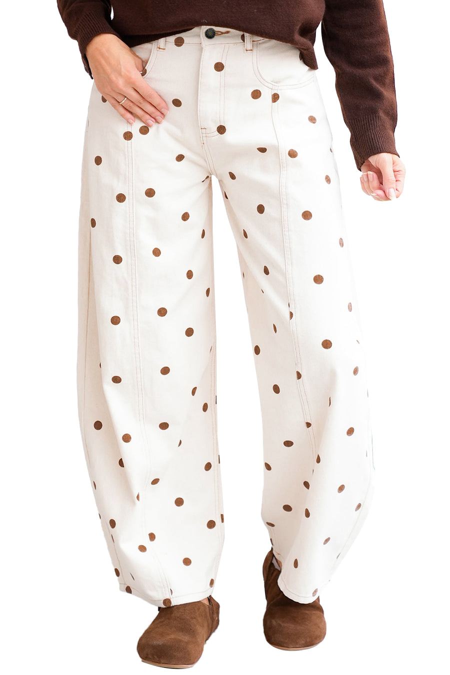 Polka Dot Print Plus Size Barrel Jeans Women UK