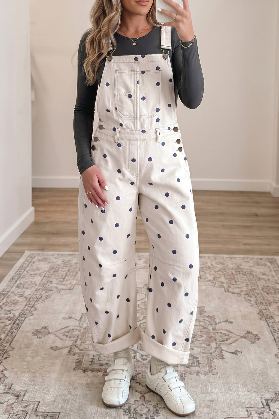 Polka Dot Denim Barrel Overalls Jumpsuit Women UK