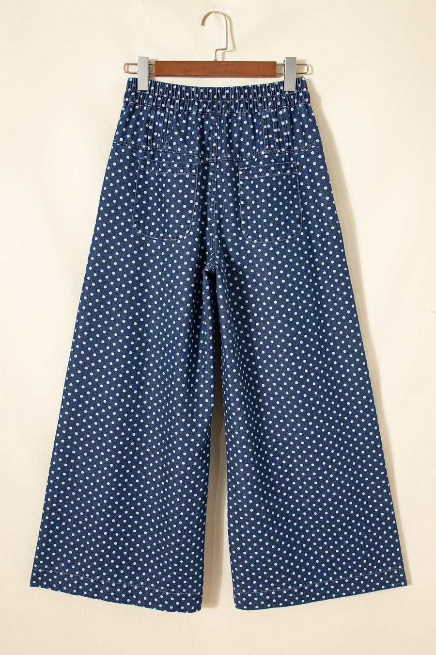 Sky Blue Polka Dot Print Button Pleated Detail Wide Leg Jeans