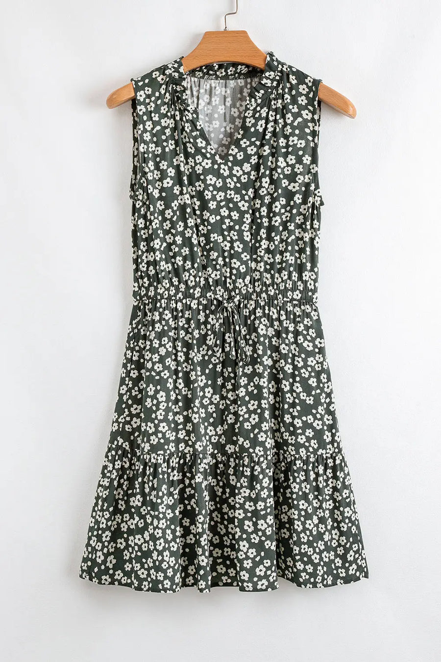 Green Boho Floral V Neck Sleeveless Tunic Dress Women UK