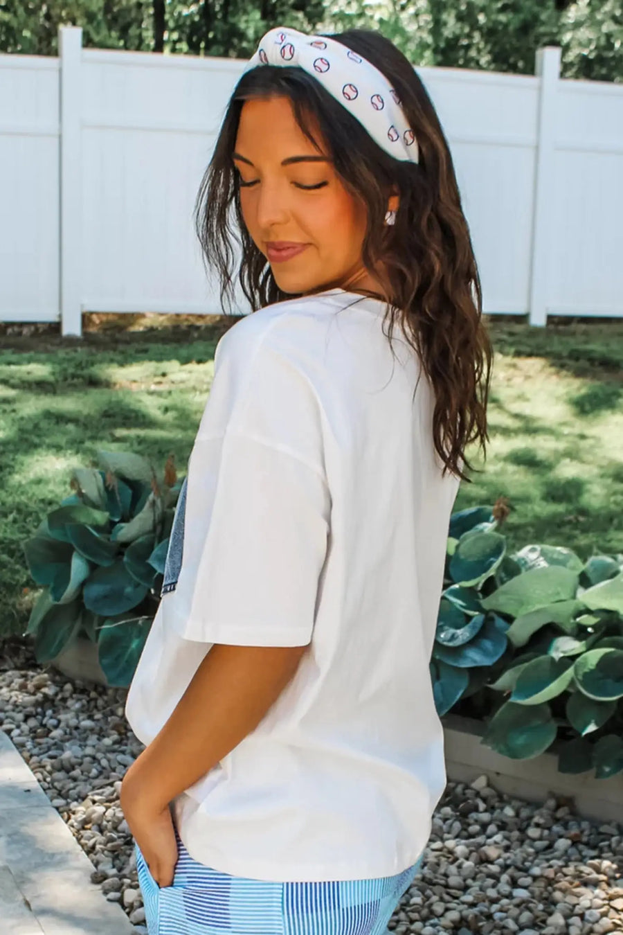Colour block patch pocket short sleeve top round neck tunic relaxed fit tunics