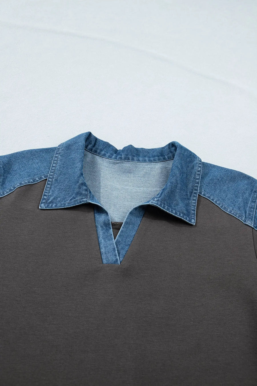 Colour Block Denim Patchwork Polo Collar T-Shirt Dress Women UK — close-up detail | Fashionfitz UK