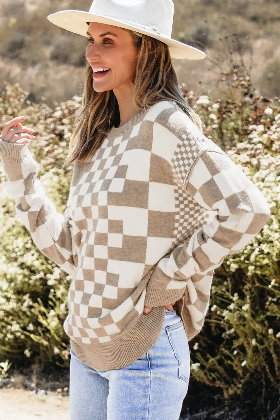 Smoky plaid soft knit jumper sweaters
