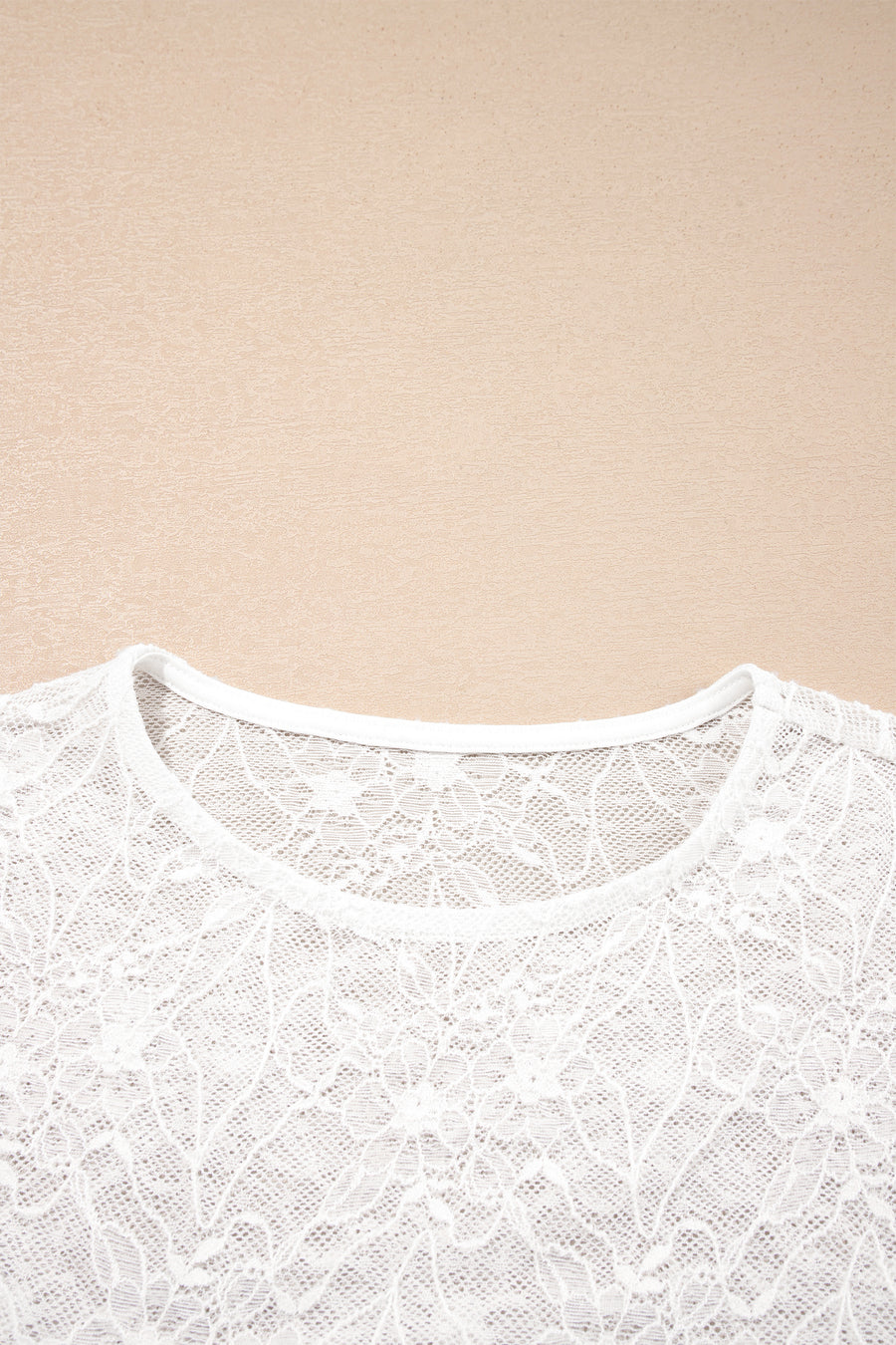 Beige Long Sleeve Sheer Mesh Lace Top