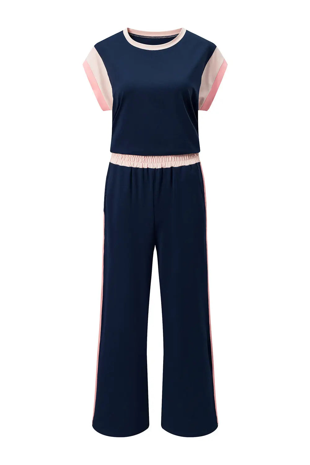 Colour block two piece set cap sleeve wide leg pants women uk